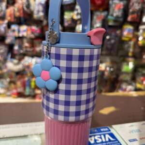 Vaso Térmico con Llavero Flor - Celeste con Rosa