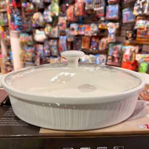 Fuente Oval de Porcelana con Tapa de Vidrio 1,5 L
